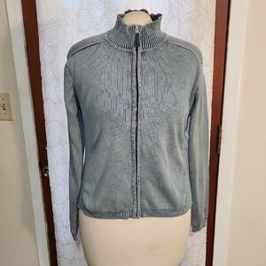 Tyler Boe Weathered Blue Ribbed Cotton Full Zip Sweater Jacket L
